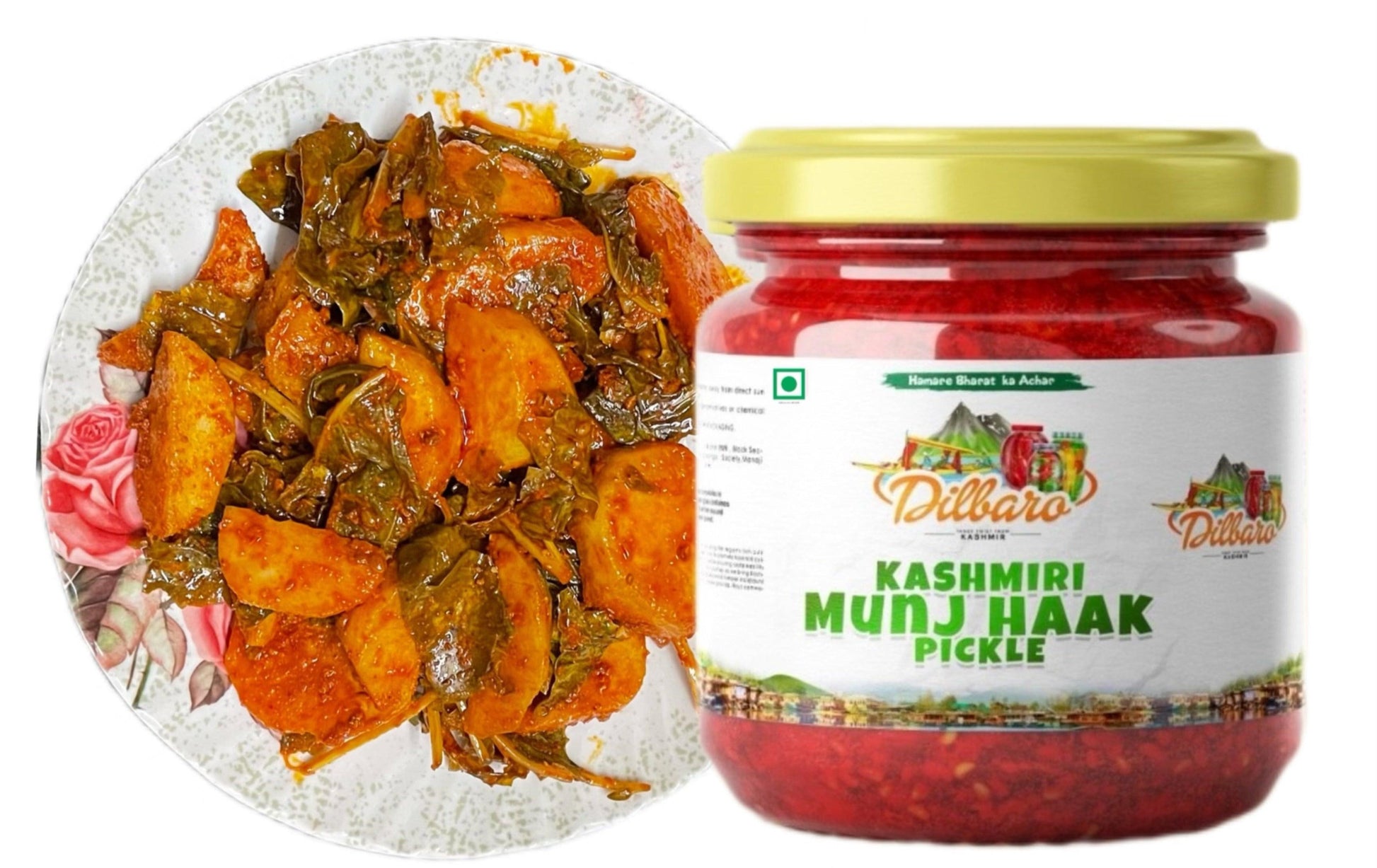 Sample Pack of 3 Kashmiri Pickle - Kashmiri Mix Veg Pickle, Munj-Haak Pickle, Apple Pickle - Dilbaro foods 