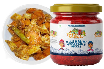 Sample Pack of 3 Kashmiri Pickle - Kashmiri Mix Veg Pickle, Munj-Haak Pickle, Apple Pickle - Dilbaro foods 